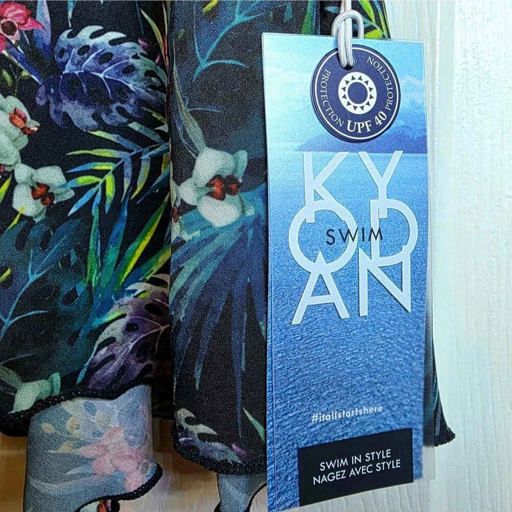 KYODAN SWIM Swim Skort‎ Skirt 4-Way Stretch XL Navy Blue Tropical Floral UPF 40